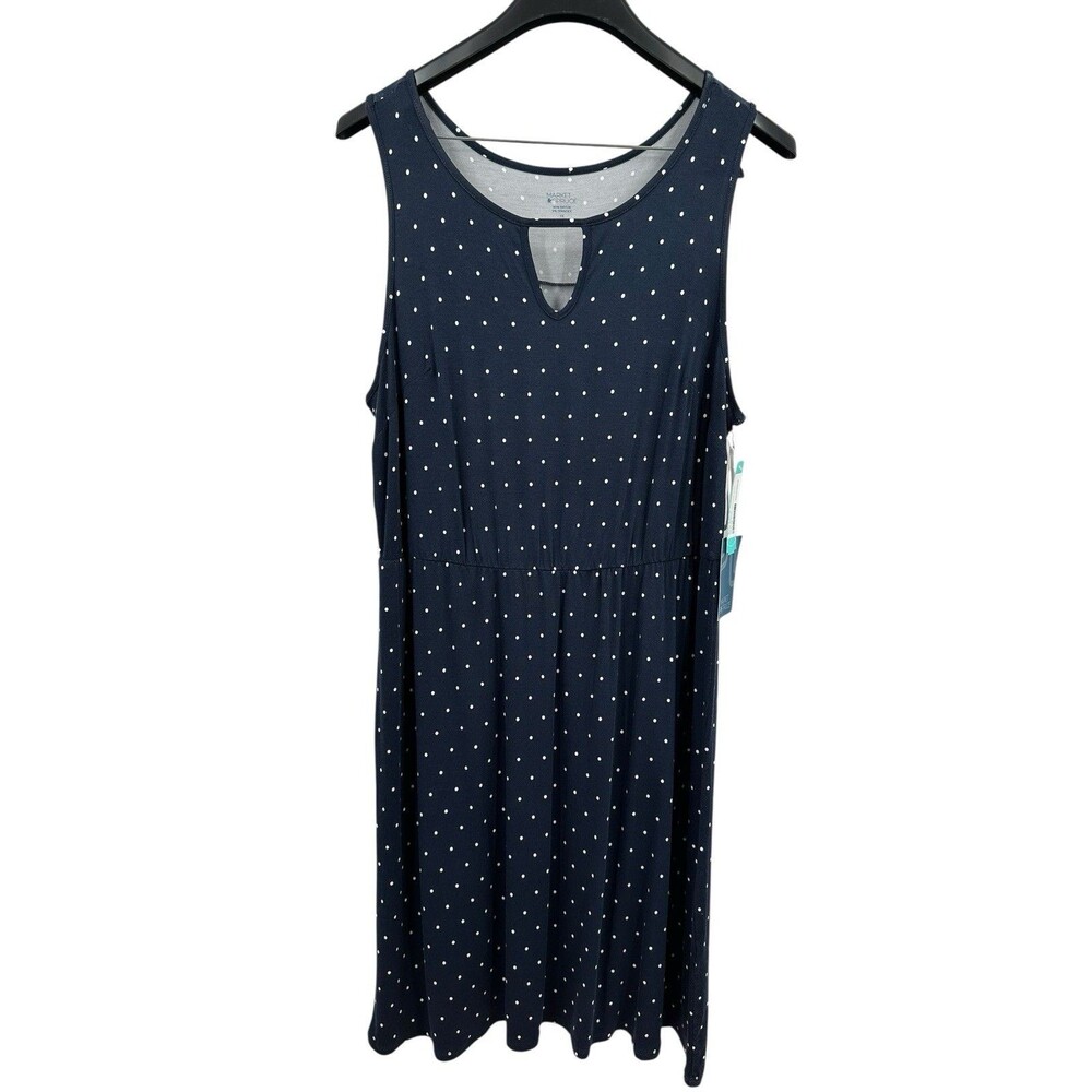 Stitch Fix Market & Spruce 1X Dress Navy Polka Dot Jersey Knit Casual Travel NEW